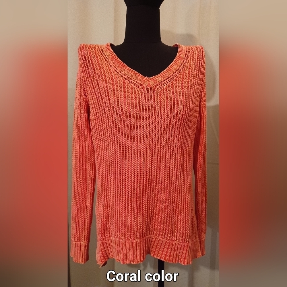 Style & Co Coral Orange Knit V Neck Sweater